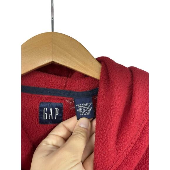 VTG Y2K Gap Hoodie Mens L Red Fleece Spellout Distressed 90s Fade Pile - Picture 4 of 6